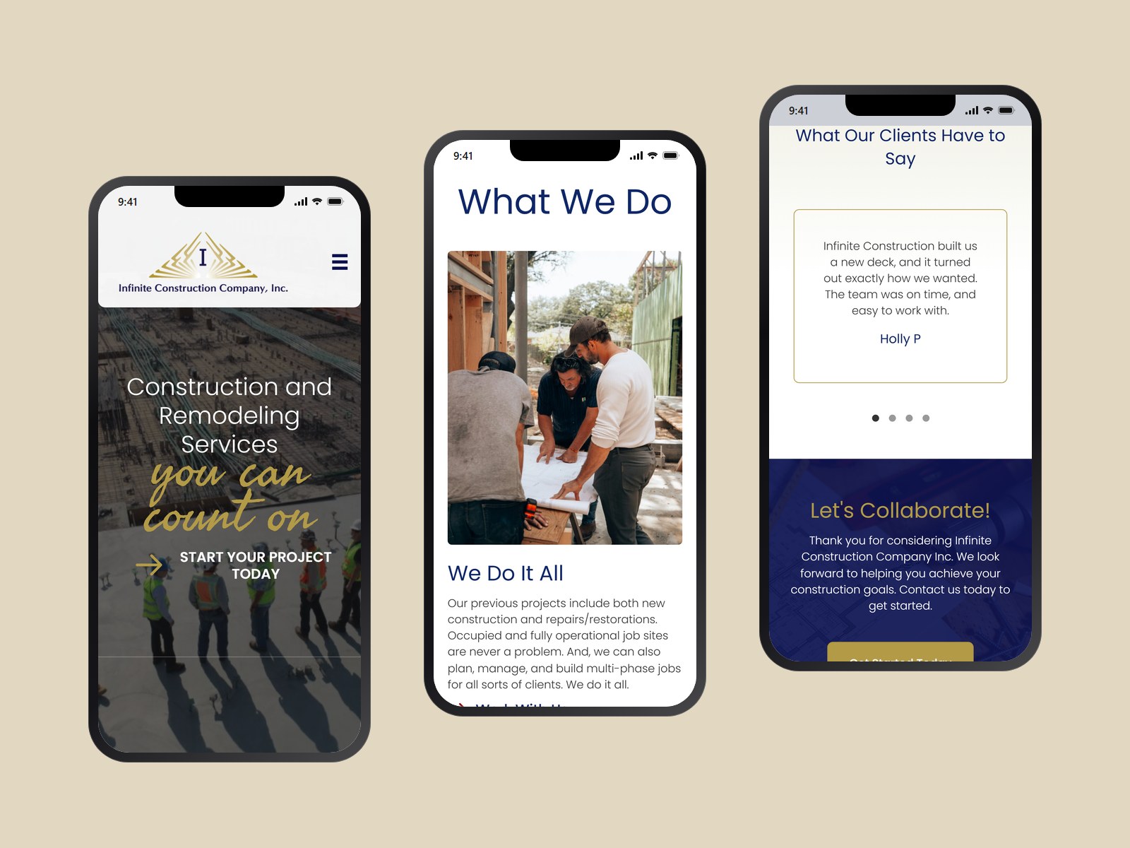 Infinite Construction mobile views