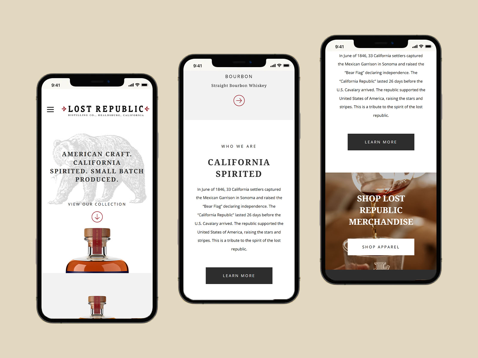Lost Republic Distillery mobile views