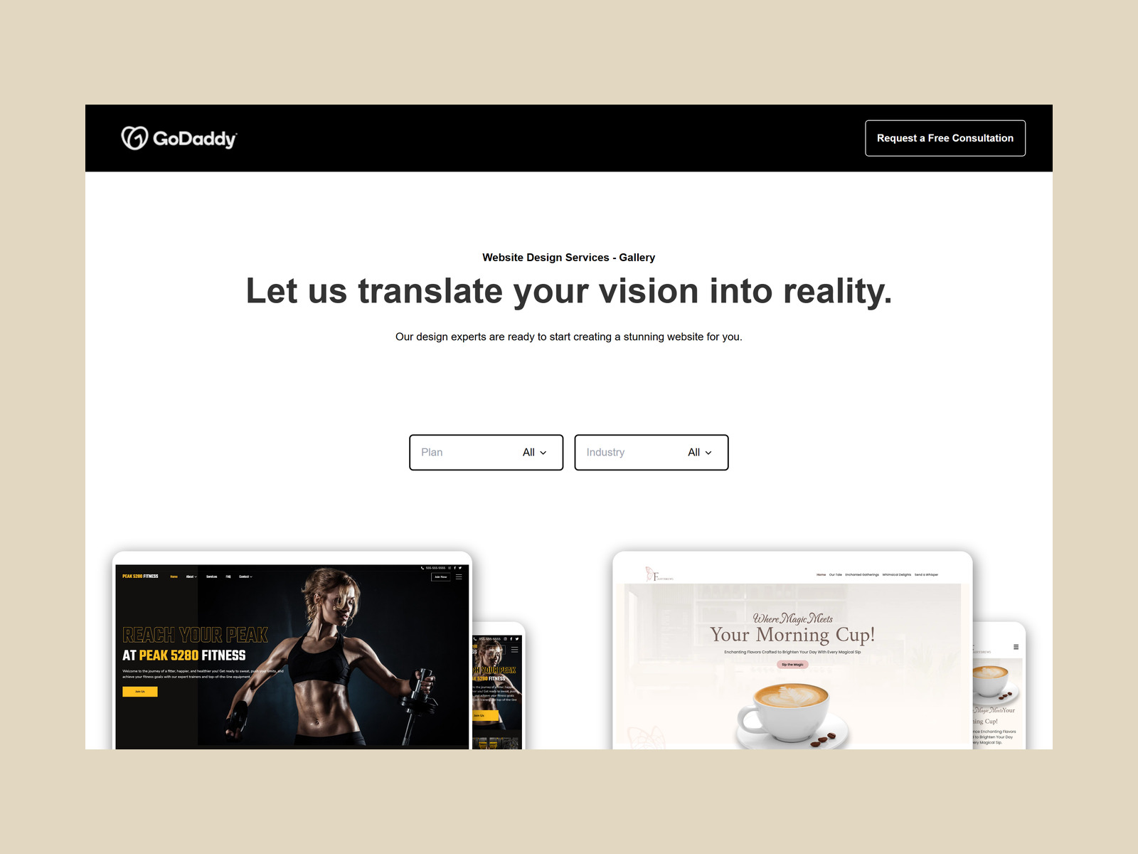 WDS Gallery homepage — the Plan and Industry dropdowns above the template grid